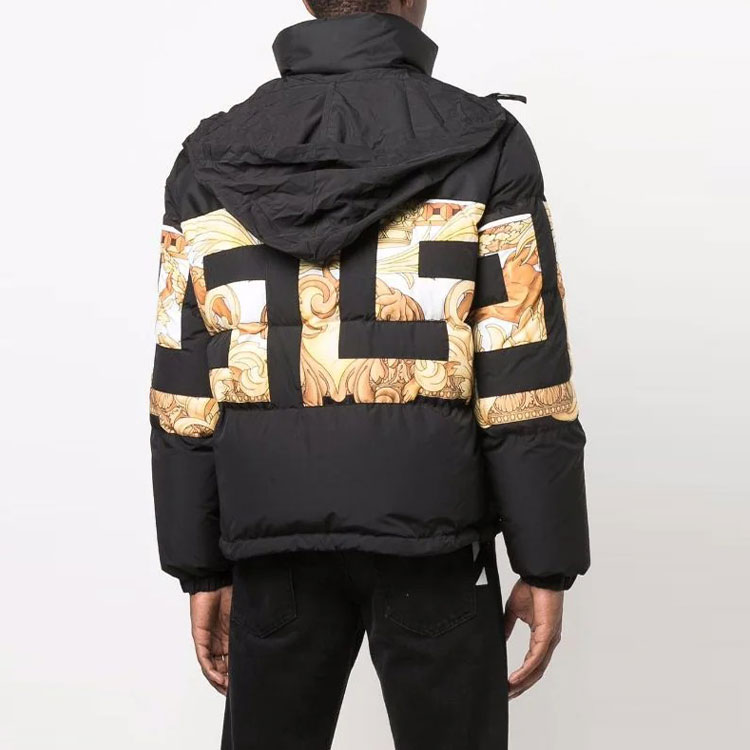 Shop VERSACE FW21 Greek Print Down Jacket Winter Black. 10010351-A00707-6B120