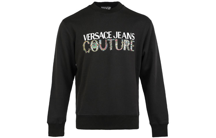 Versace FW21 Logo Letter Print Crewneck Sweatshirt Black 71GAIF02-CF00F-899