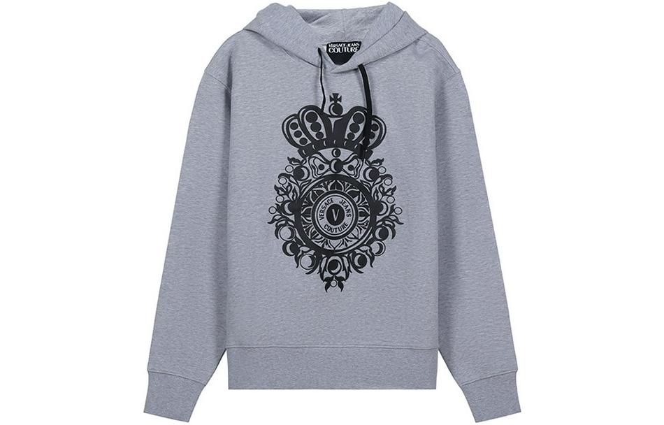 Versace FW21 Logo Print Drawstring Hoodie Men’s Grey 71GAIP11-CF00P-802