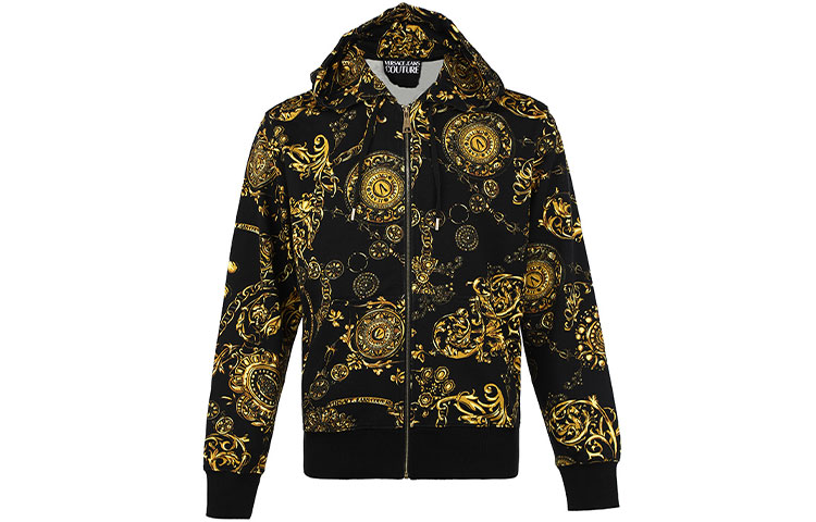 Versace FW21 Logo Print Hooded Jacket Black 71GAI3Z-0FS00-2G89