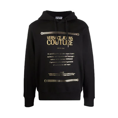 Versace FW21 Logo Printed Drawstring Hoodie Black 71GAIT10-CF00T-G89