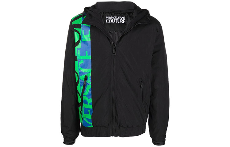 Versace FW21 Logo Printed Hooded Bomber Jacket Black 71GAS406-CQS04-899