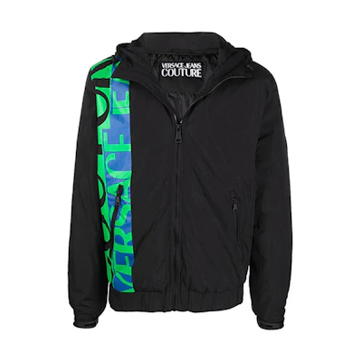 Versace FW21 Logo Printed Hooded Bomber Jacket Black 71GAS406-CQS04-899
