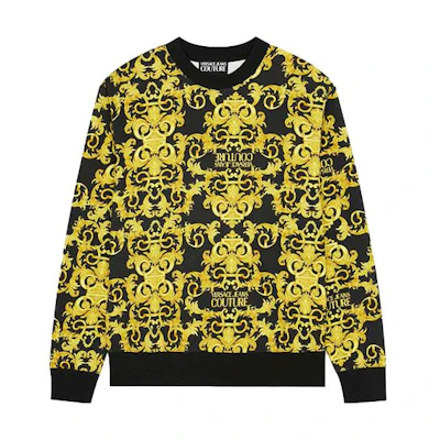 Versace FW21 Pattern Logo Crewneck Long-Sleeve Sweatshirt Yellow EB7GWA7F2-ES0156-E899