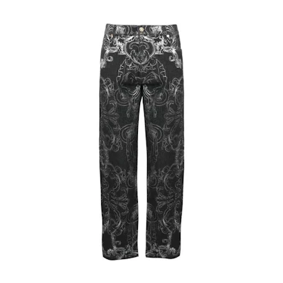 VERSACE FW22 Baroque Print Black Denim Jeans. 1006372-1A04347-2D550