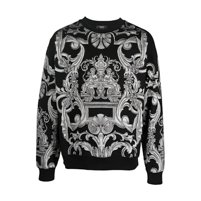 VERSACE FW22 Baroque Print Crewneck Sweatshirt Black 10064931A045042B900