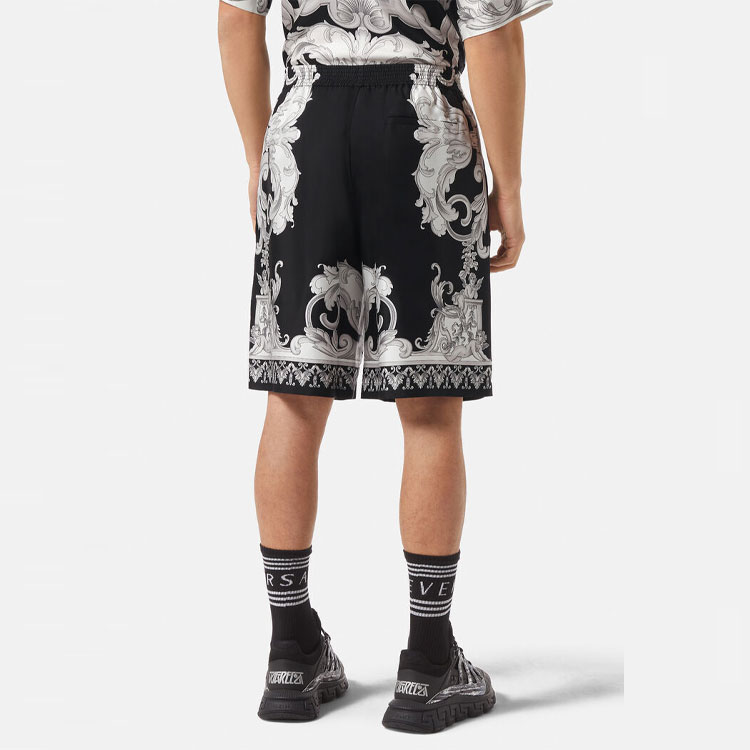 Shop VERSACE FW22  Baroque Print Relaxed Fit Elastic Waist Shorts Black 1002476-1A04155-5B040