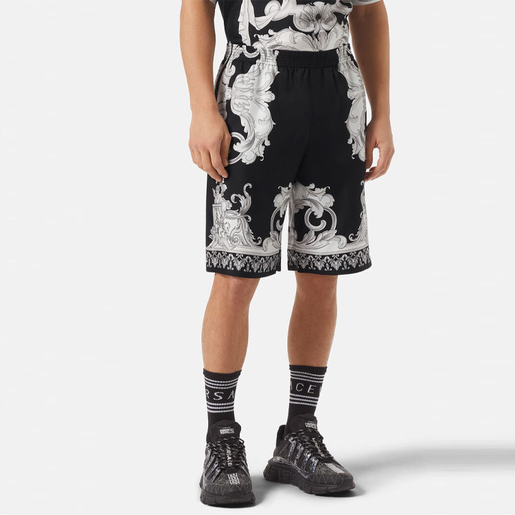 Purchase VERSACE FW22  Baroque Print Relaxed Fit Elastic Waist Shorts Black 1002476-1A04155-5B040