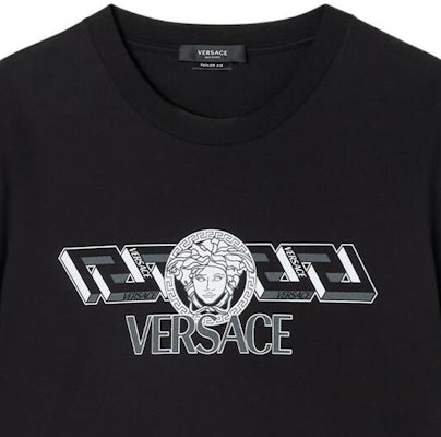 VERSACE FW22 Black Crewneck T-Shirt with Logo Letter Print 1008461-1A06051-1B000 Details for VERSACE FW22 Black Crewneck T-Shirt with Logo Letter Print 1008461-1A06051-1B000