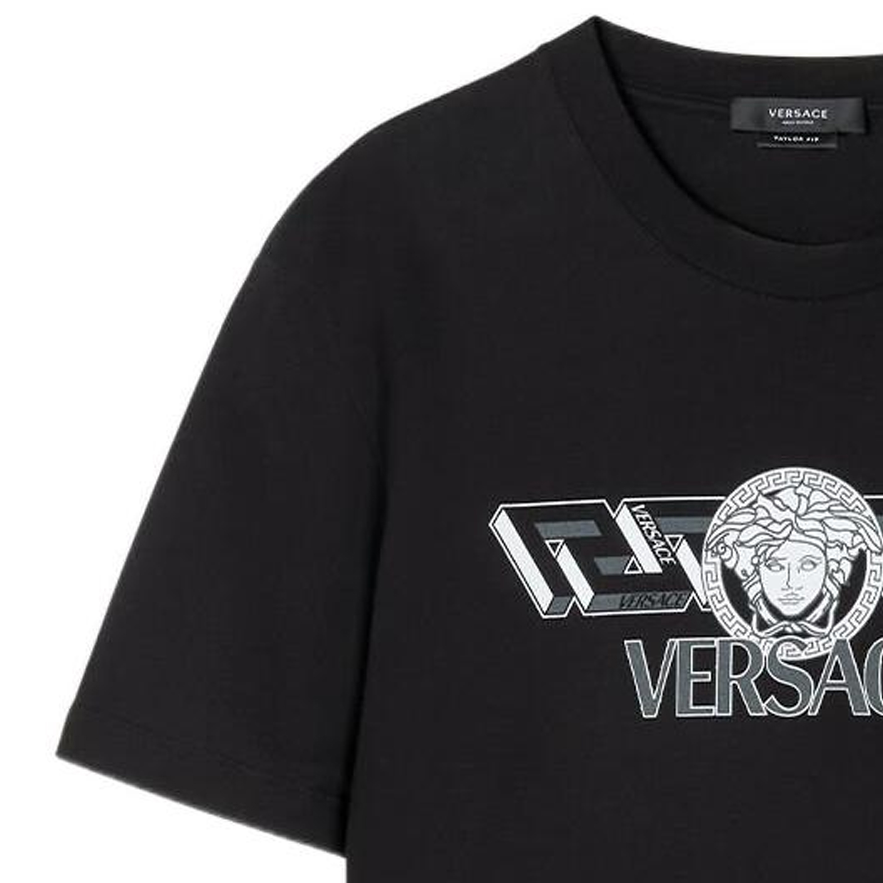 Sizing VERSACE FW22  Black Crewneck T-Shirt with Logo Letter Print 1008461-1A06051-1B000