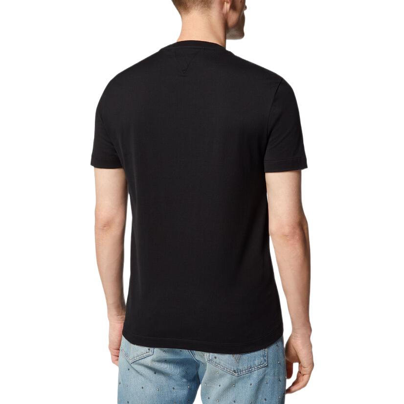 Shop VERSACE FW22  Black Crystal Letter Print Crew Neck T-Shirt. 1008464-1A06054-1B000