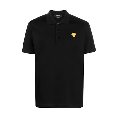 VERSACE FW22 Black Embroidered Casual Short Sleeve Polo Shirt. 1008492-1A06071-1B000
