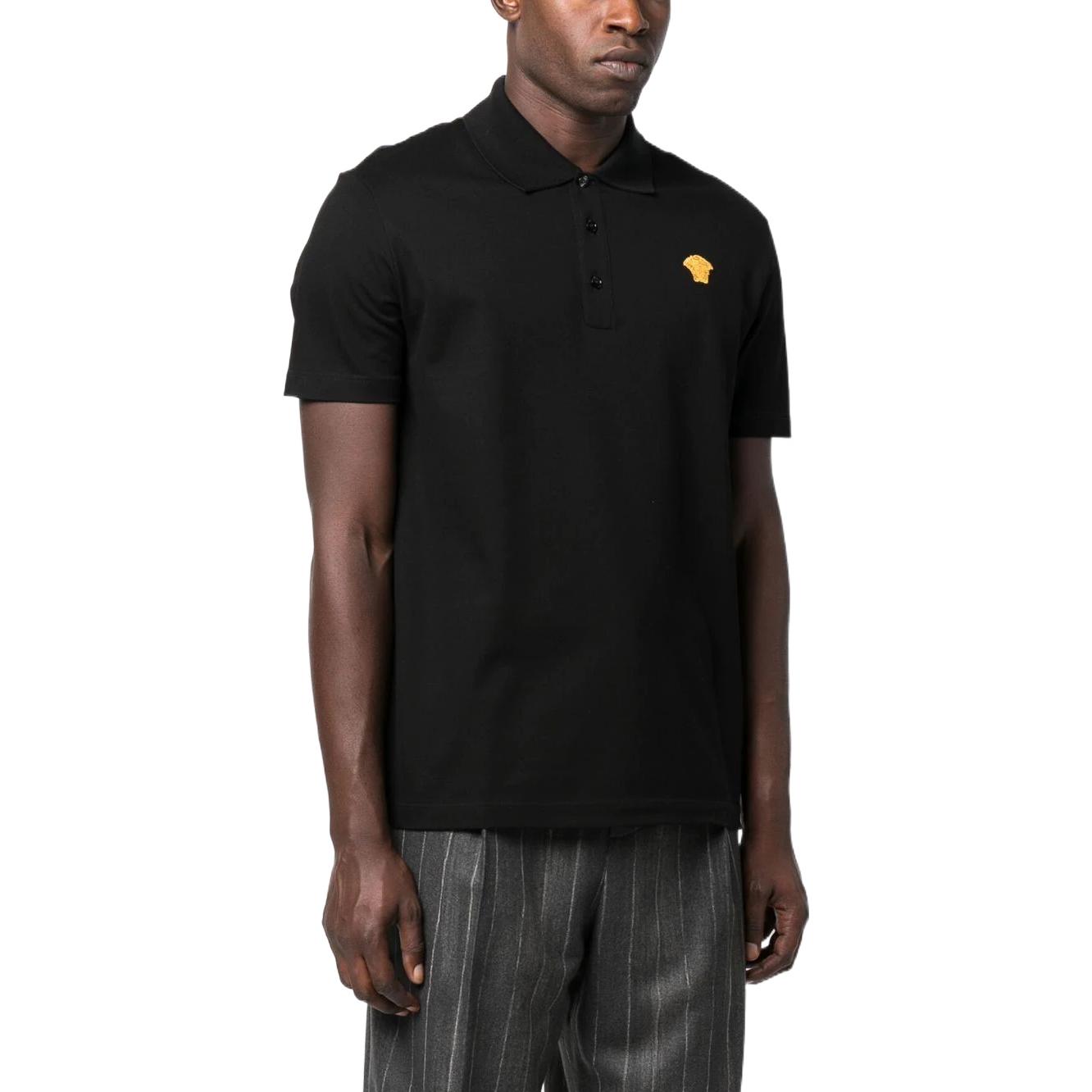 Shop VERSACE FW22 Polo Negro Bordado Manga Corta Casual. 1008492-1A06071-1B000