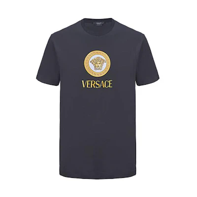 Versace FW22 Black Embroidered Logo Crewneck T-Shirt. 1008469-1A06059-1B000