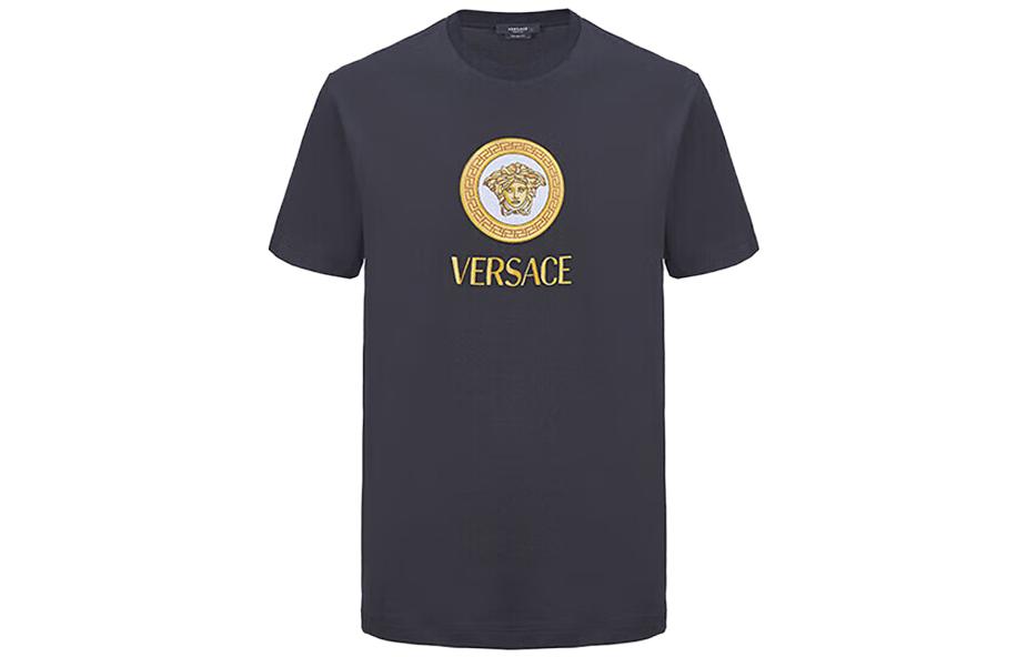 Versace FW22  Black Embroidered Logo Crewneck T-Shirt. 1008469-1A06059-1B000 圖 2