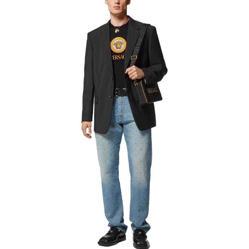 Versace FW22  Black Embroidered Logo Crewneck T-Shirt. 1008469-1A06059-1B000 圖 4