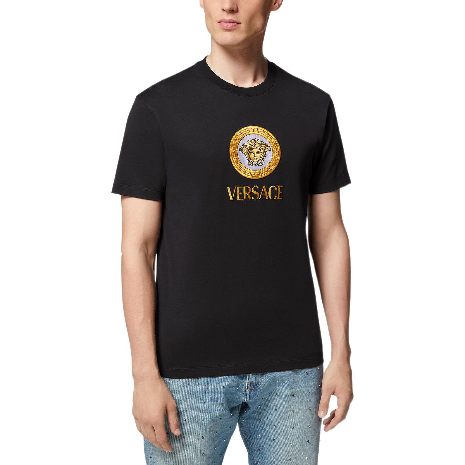 Versace FW22  Black Embroidered Logo Crewneck T-Shirt. 1008469-1A06059-1B000 圖 5