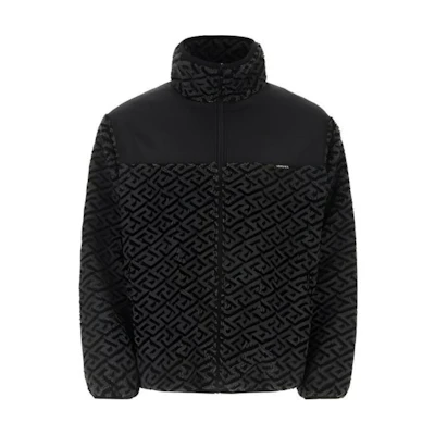 VERSACE FW22 Black Geometric Print Zip-Up Jacket. 10065171-A04530-2E160