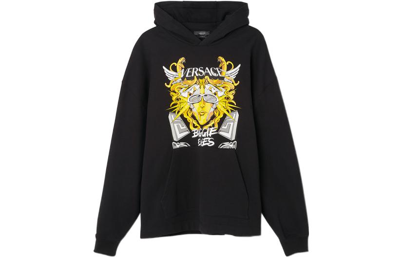 VERSACE FW22  Black Hoodie with Logo Graphic Print 1006481-1A04494-2B510