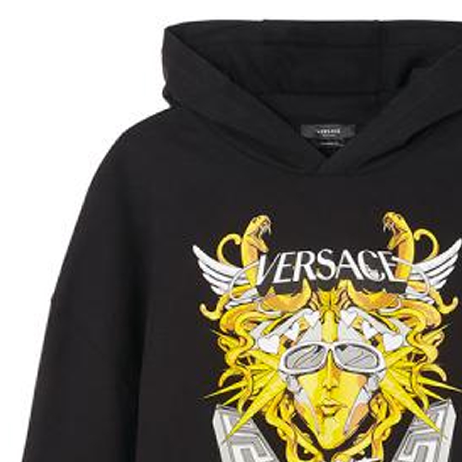 Sizing VERSACE FW22  Black Hoodie with Logo Graphic Print 1006481-1A04494-2B510