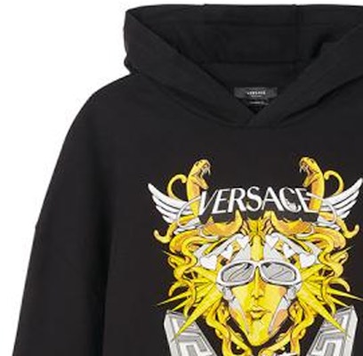 VERSACE FW22 Black Hoodie with Logo Graphic Print 1006481-1A04494-2B510 Sizing VERSACE FW22 Black Hoodie with Logo Graphic Print 1006481-1A04494-2B510