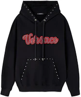 VERSACE FW22 Black Hoodie with Studded Lettering Design. 1008064-1A05750-1B000 VERSACE FW22 Black Hoodie with Studded Lettering Design. 1008064-1A05750-1B000