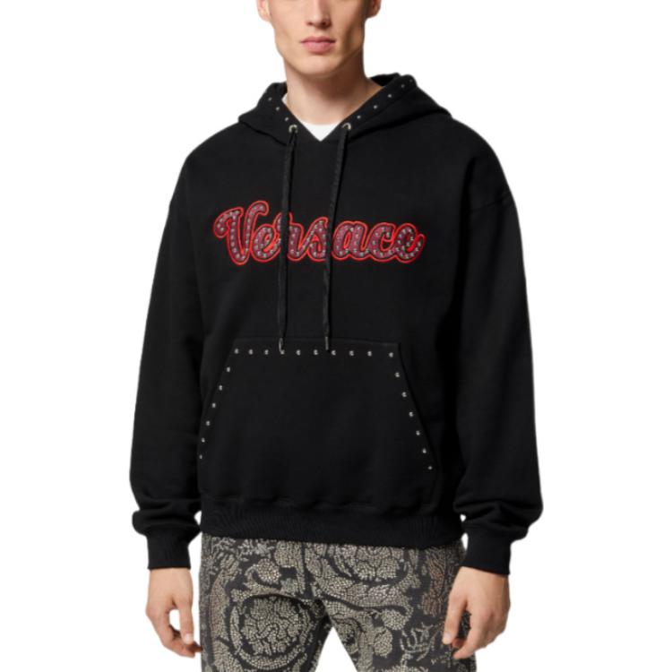 Purchase 范思哲 2022秋冬 黑色字母铆钉设计连帽衫 1008064-1A05750-1B000