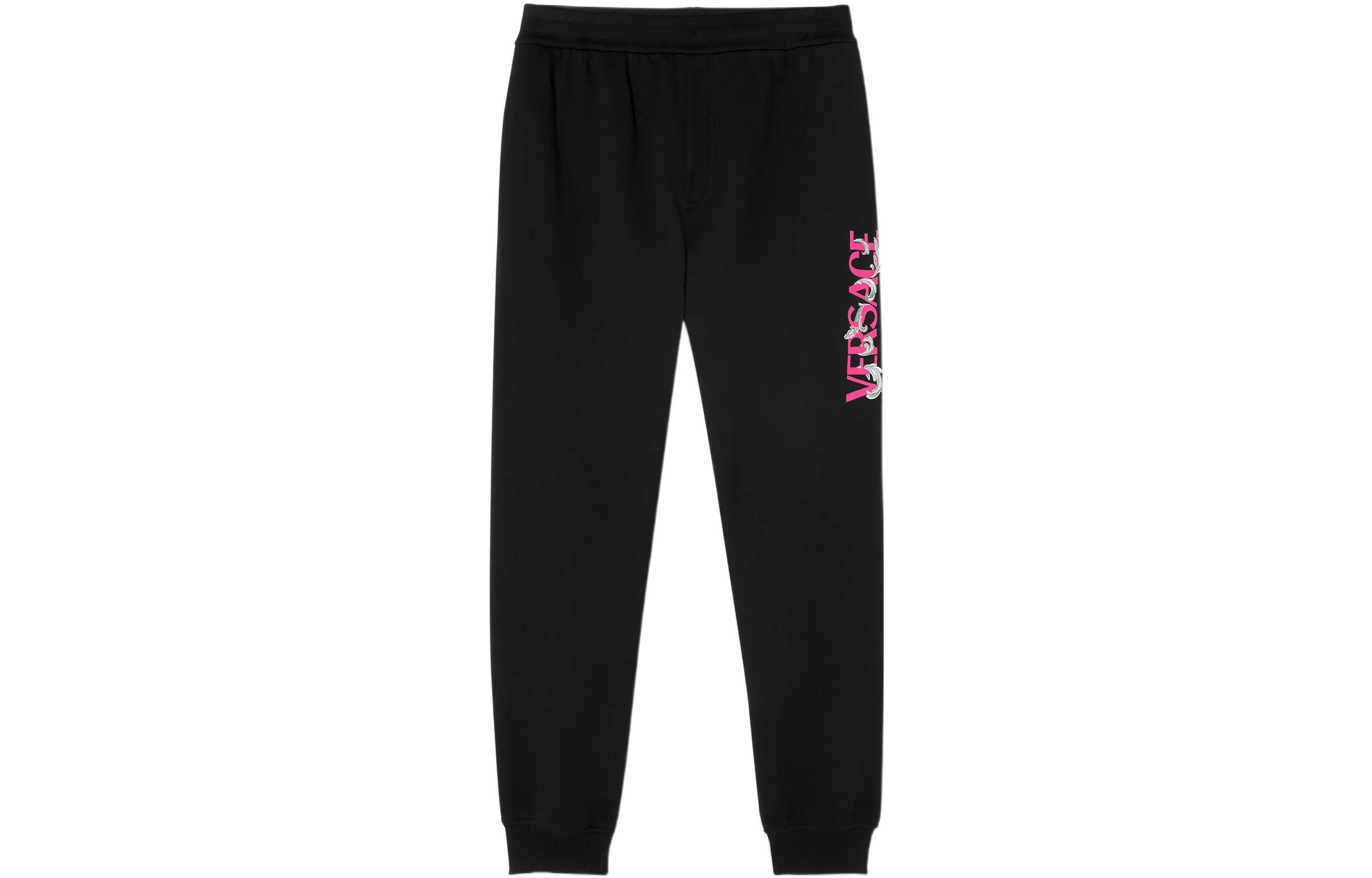 VERSACE FW22  Black Knit Joggers with Letter Print and Mid-Rise Fit. 1006500-1A04510-1B000