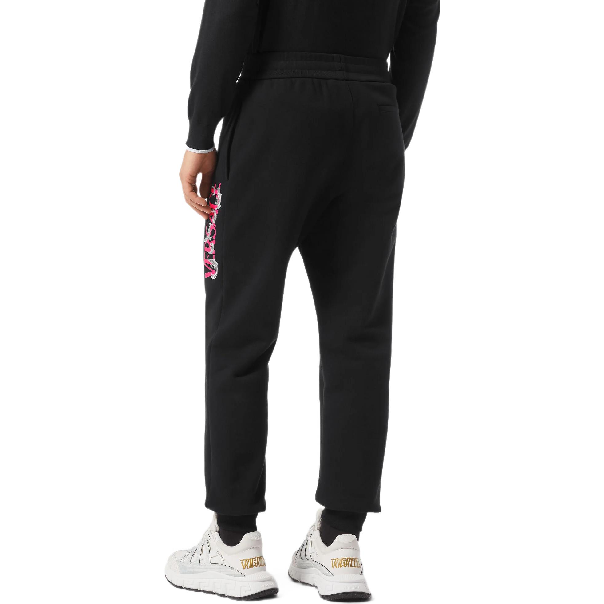 Purchase VERSACE FW22  Black Knit Joggers with Letter Print and Mid-Rise Fit. 1006500-1A04510-1B000
