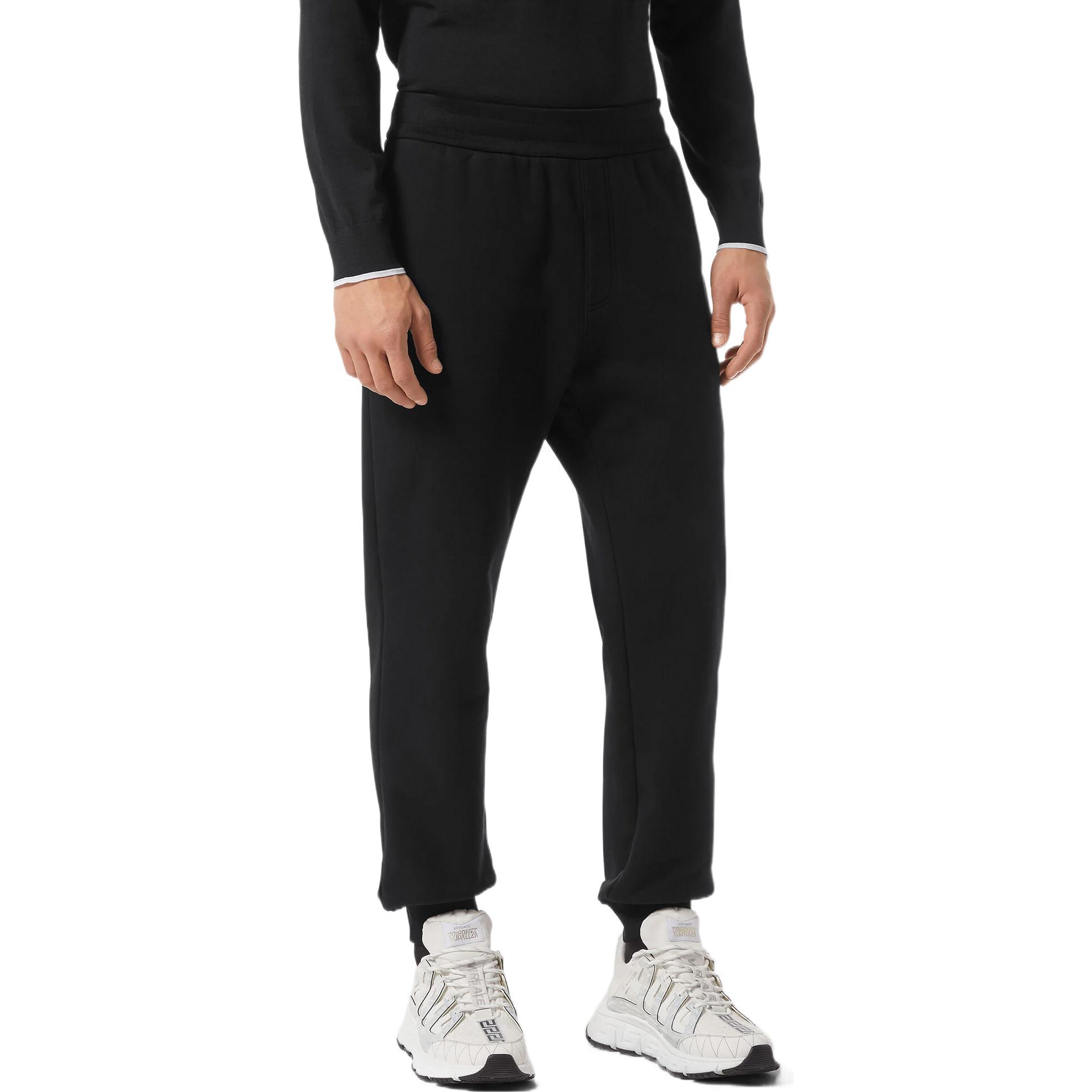 Details for VERSACE FW22  Black Knit Joggers with Letter Print and Mid-Rise Fit. 1006500-1A04510-1B000