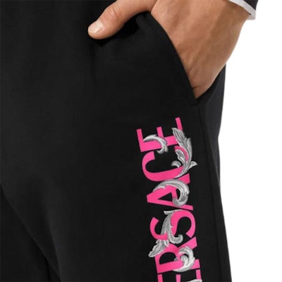 VERSACE FW22 Black Knit Joggers with Letter Print and Mid-Rise Fit. 1006500-1A04510-1B000 Cheap VERSACE FW22 Black Knit Joggers with Letter Print and Mid-Rise Fit. 1006500-1A04510-1B000