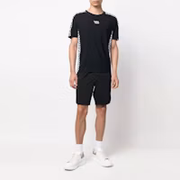 Shop VERSACE FW22 Black Letter Crewneck Short Sleeve T-Shirt 10046811-A03229-2W020
