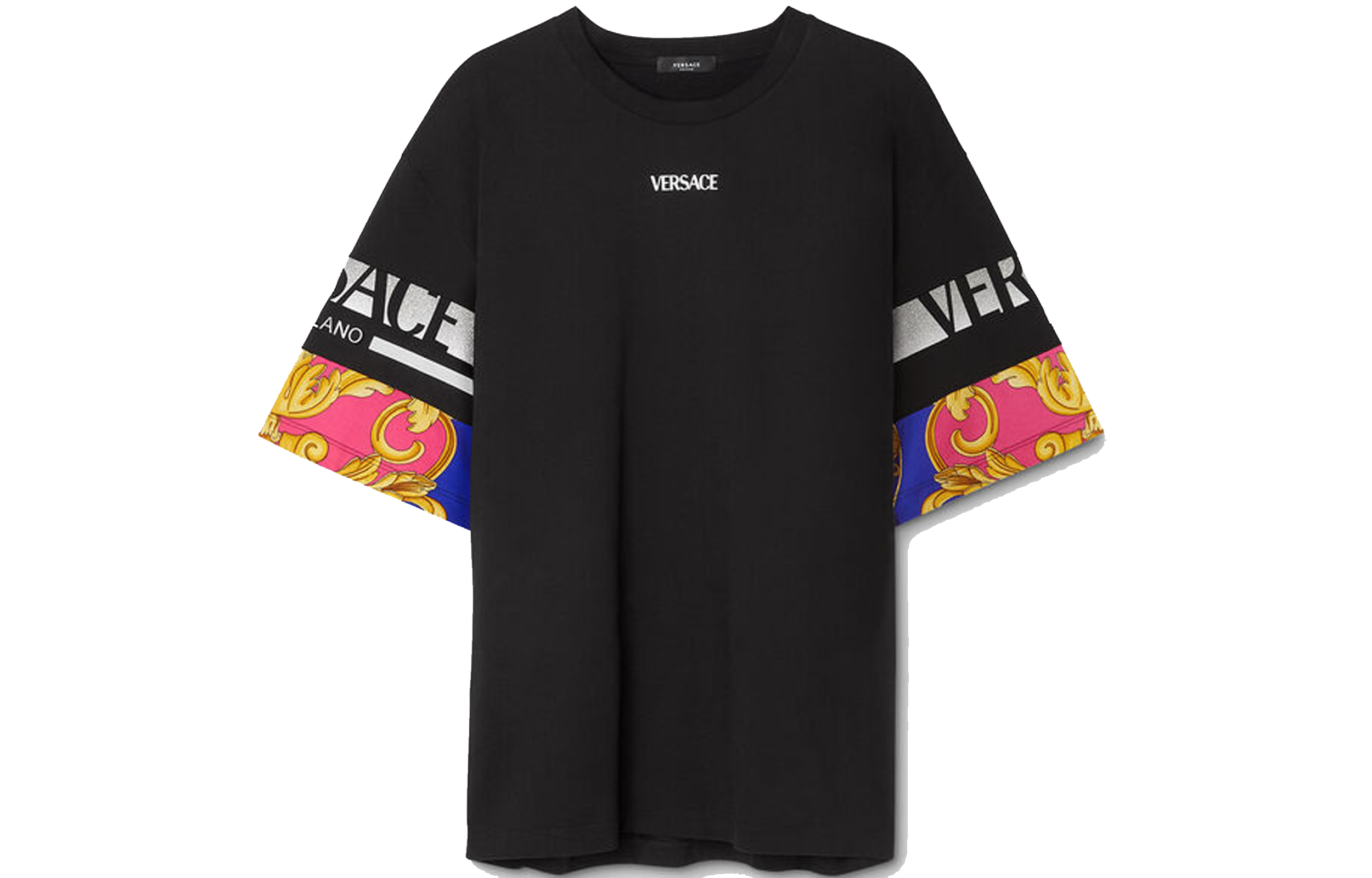 Order VERSACE FW22  Black Letter Print Crew Neck Short Sleeve T-Shirt 1006448-1A04117-2B510