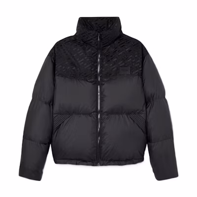 VERSACE FW22 Black Logo High-Neck Puffer Jacket with Zipper. 1007464-1A06182-1B000