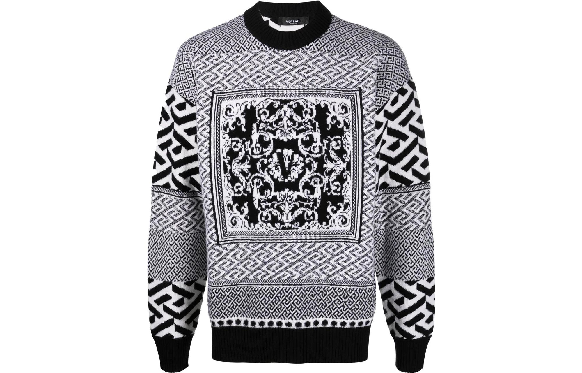 VERSACE FW22  Black Logo Jacquard Knit Wool Pullover Sweater. A87713-1A04249-2B020 圖 2