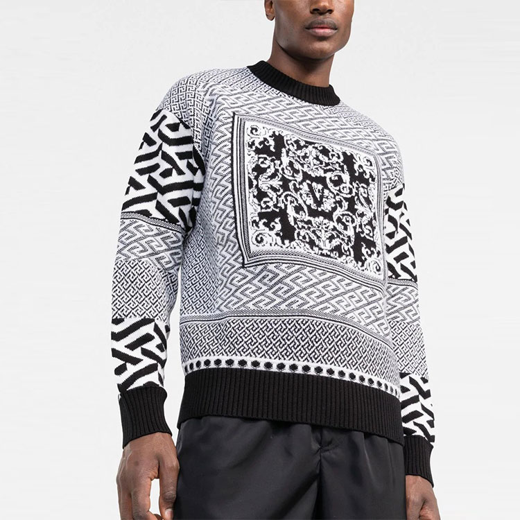 VERSACE FW22  Black Logo Jacquard Knit Wool Pullover Sweater. A87713-1A04249-2B020 圖 5