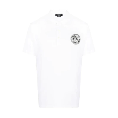 VERSACE FW22 Black Logo Patch Short Sleeve Polo Shirt. 1006930-1A04917-1W000