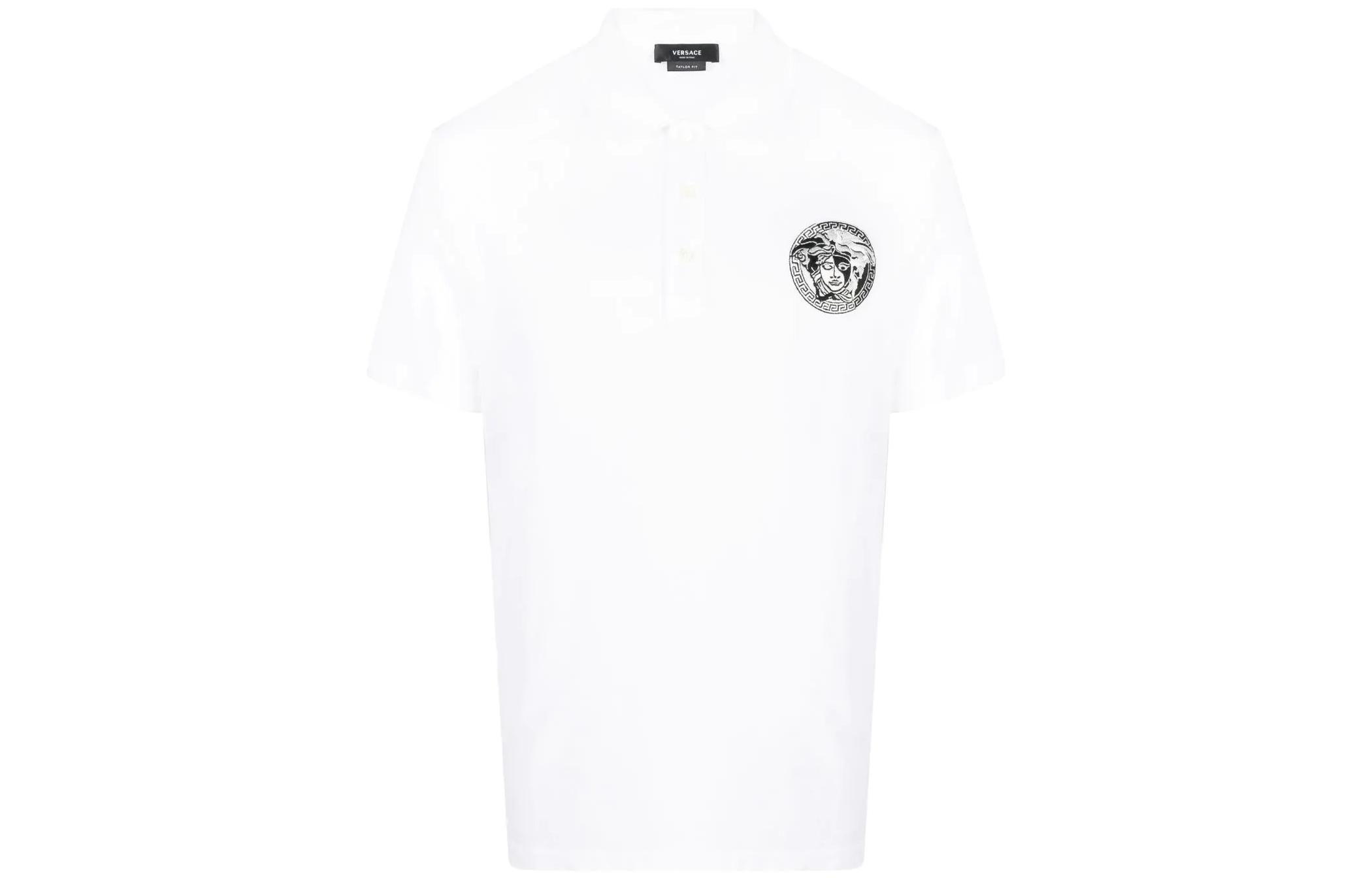 Order VERSACE FW22  Black Logo Patch Short Sleeve Polo Shirt. 1006930-1A04917-1W000