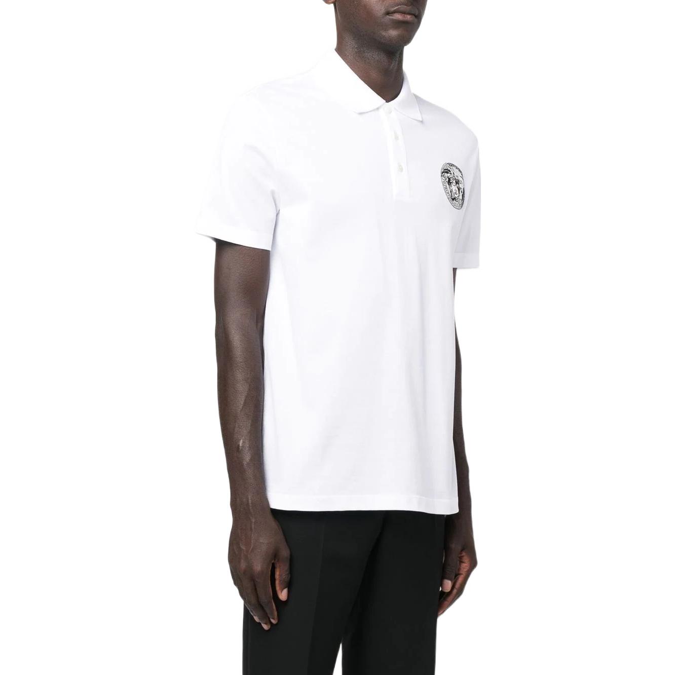 Purchase VERSACE FW22  Black Logo Patch Short Sleeve Polo Shirt. 1006930-1A04917-1W000