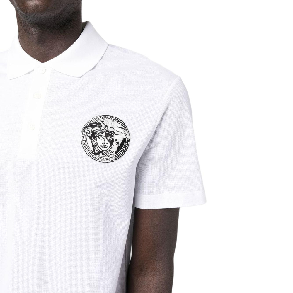 Details for VERSACE FW22  Black Logo Patch Short Sleeve Polo Shirt. 1006930-1A04917-1W000