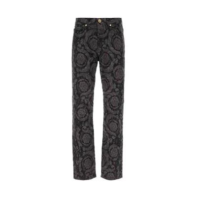 VERSACE FW22 Black Mid-Rise Straight-Leg Printed Denim Jeans 1007837-1A07719-2D860