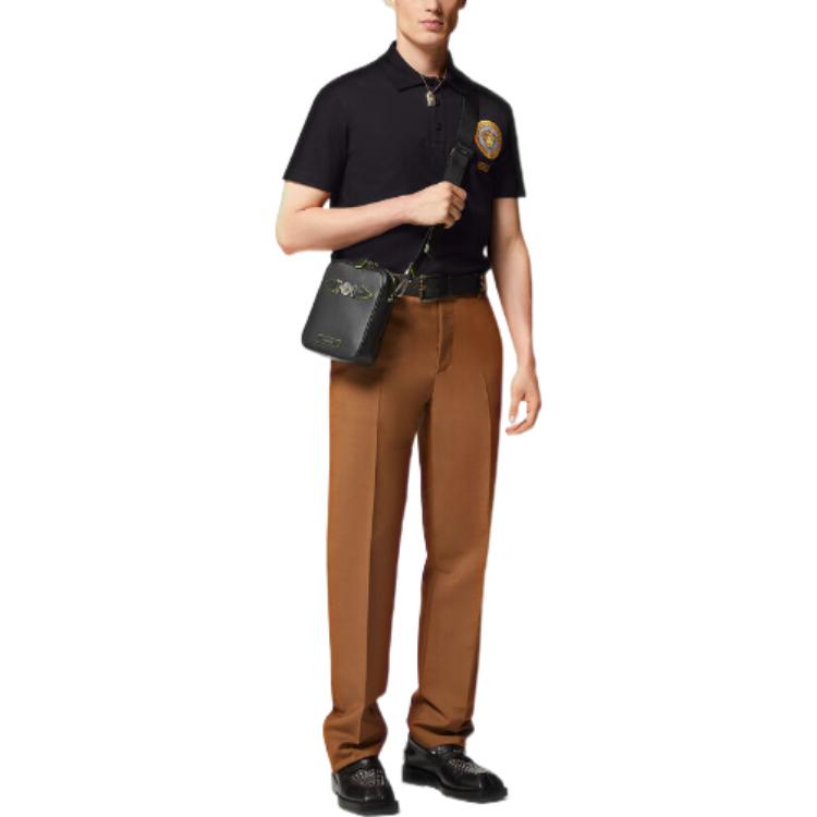 Purchase VERSACE FW22  Black Polo Shirt with Embroidered Lettering 1008503-1A06081-1B000