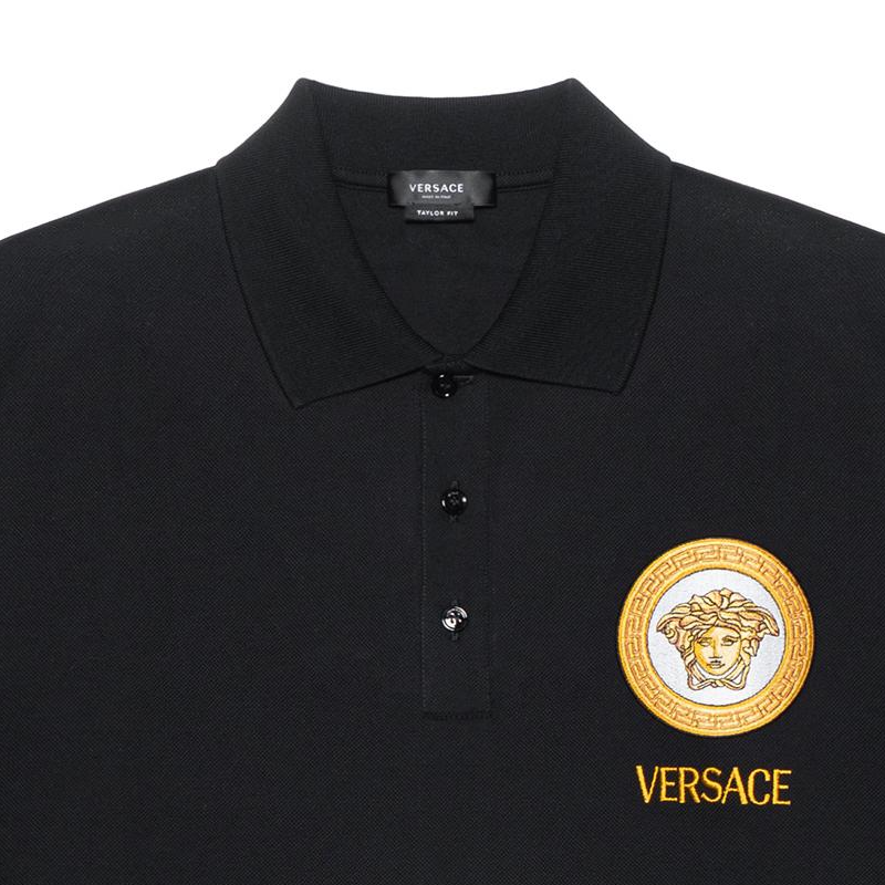 Sizing VERSACE FW22  Black Polo Shirt with Embroidered Lettering 1008503-1A06081-1B000