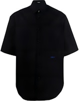 VERSACE FW22 Black Short-Sleeve Shirt with Solid Color Logo Embroidery. 1006366-1A04341-1B000 VERSACE FW22 Black Short-Sleeve Shirt with Solid Color Logo Embroidery. 1006366-1A04341-1B000