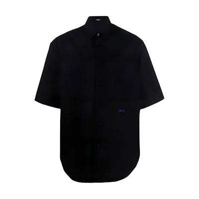 VERSACE FW22 Black Short-Sleeve Shirt with Solid Color Logo Embroidery. 1006366-1A04341-1B000