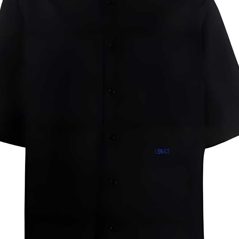 Sizing VERSACE FW22 Kemeja Hitam Lengan Pendek Dengan Sulaman Logo Warna Solid. 1006366-1A04341-1B000