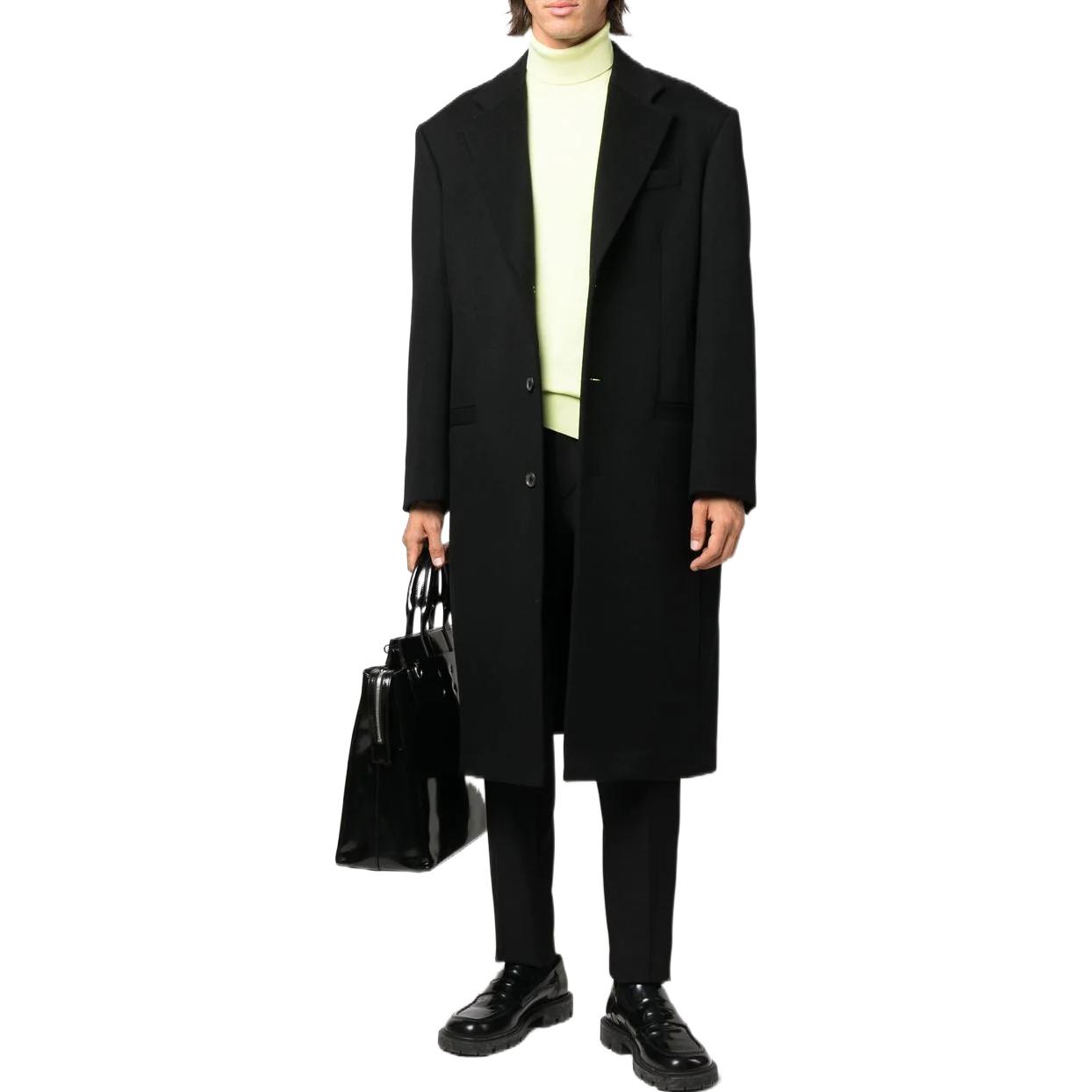 Purchase ヴェルサーチ FW22 ブラック シングルブレスト ストレートカラーコート. 1006962-1A04931-1B000