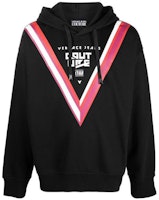 VERSACE FW22 Black Striped Logo Pullover Hoodie with Drawstring Long Sleeves 73GAIP10-CF00P-899 VERSACE FW22 Black Striped Logo Pullover Hoodie with Drawstring Long Sleeves 73GAIP10-CF00P-899