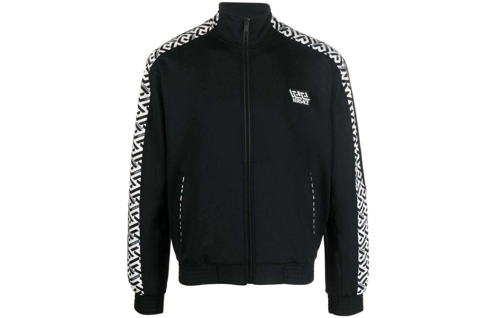 VERSACE FW22  Black Zip-Up Jacket with Logo Print. 10021001A016232W020