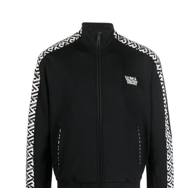 Purchase VERSACE FW22  Black Zip-Up Jacket with Logo Print. 10021001A016232W020
